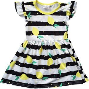 Little Girl Kids Toddler Lemon Stripe Easter Party Girl Dress Outfit yellow